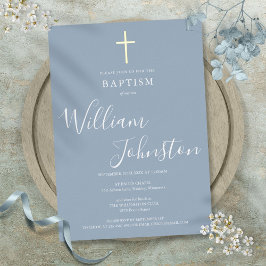 Dusty Blue Baptisse Christening Elegantes Gold Cro Folieneinladung
