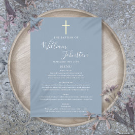 Dusty Blue Baptisse Christening Gold Foil Menu Car Folieneinladung