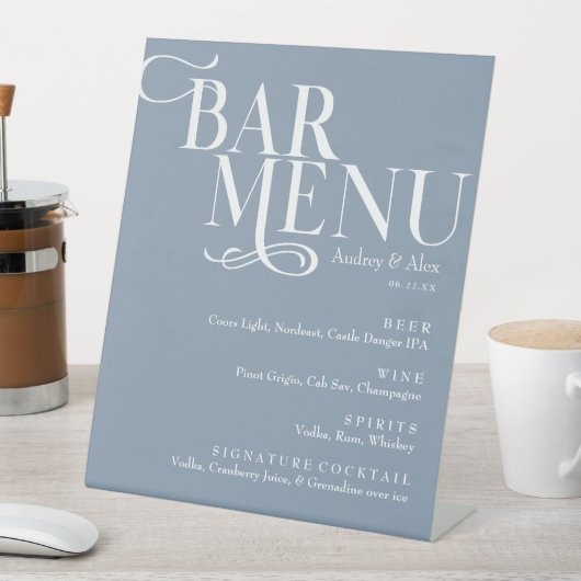 Dusty Blue Bar Menu Pedestal Sign Sockelschild (In Situ)