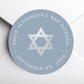 Dusty Blue Bar Mitzvah - Faux Silver Star of David Runder Aufkleber