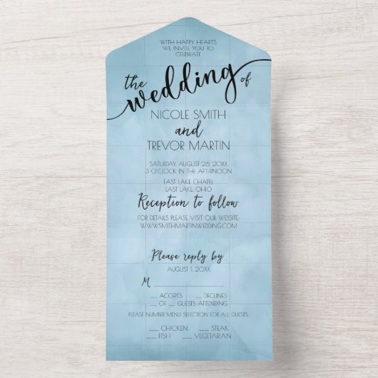 Dusty Blue Barely Es Plätze Hochzeitstextur All In One Einladung (Innen Boden)