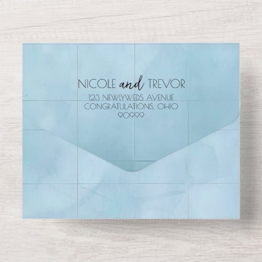 Dusty Blue Barely Es Plätze Hochzeitstextur All In One Einladung (Rückseite)