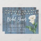 Dusty Blue Barn Wood Lily Blume Brautparty Einladung (Vorne/Hinten)