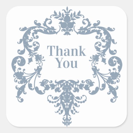 Dusty Blue Baroque Frame Danke Quadratischer Aufkleber (Vorderseite)