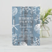 Dusty Blue Beach Coral Reef Starfish Retirement Einladung (Stehend Vorderseite)
