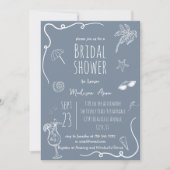 Dusty Blue Beach Doodles Bridal Shower Einladung (Vorderseite)