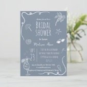 Dusty Blue Beach Doodles Bridal Shower Einladung (Stehend Vorderseite)