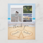 Dusty Blue Beach Heart Sand Wedding Vielen Dank Postkarte (Vorderseite)