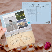Dusty Blue Beach Heart Sand Wedding Vielen Dank Postkarte