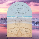 Dusty Blue Beach Hochzeit 2 Herz Sand Hochzeit Einladung