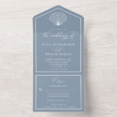 Dusty Blue Beach Seashell Coastal Wedding All In One Einladung (Innen Boden)