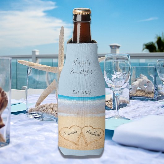 Dusty Blue Beach Wedding 2 Herz Flaschenkühler