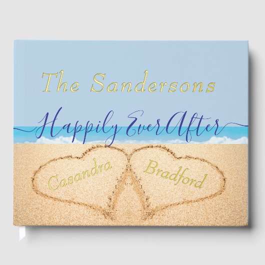 Dusty Blue Beach Wedding Gold oder Silver Script Gästebuch (Vorderseite)