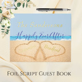 Dusty Blue Beach Wedding Gold oder Silver Script Gästebuch
