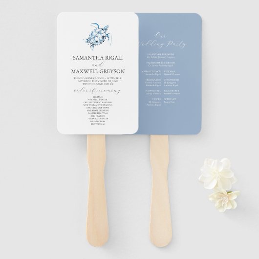 Dusty Blue Beach Wedding Program Fächer (Vorne und Hinten)