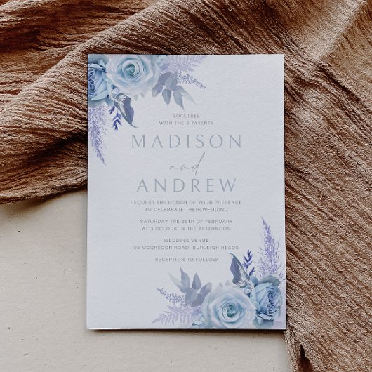 Dusty Blue Beautiful Floral Wedding Einladung