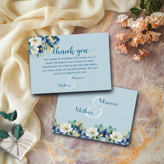 Dusty Blue Begrüßungsbeutel & Basket-Platzkarte Begleitkarte