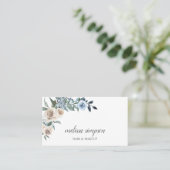 Dusty Blue Beige Blume Business Card Visitenkarte (Stehend Vorderseite)