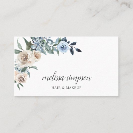 Dusty Blue Beige Blume Business Card Visitenkarte (Vorderseite)