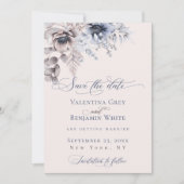 Dusty-blue beige blumenelegant Save the Date (Vorderseite)