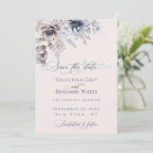 Dusty-blue beige blumenelegant Save the Date (Stehend Vorderseite)