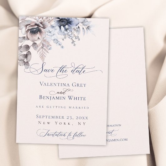 Dusty-blue beige blumenelegant Save the Date