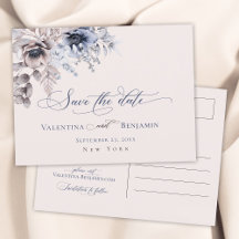 Dusty-blue beige blumenelegant Save the Date