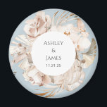 Dusty Blue-Beige Blumengarten Hochzeitsmagnet Magnet<br><div class="desc">Beige personalisierte Gartenhochzeitsmagnete</div>