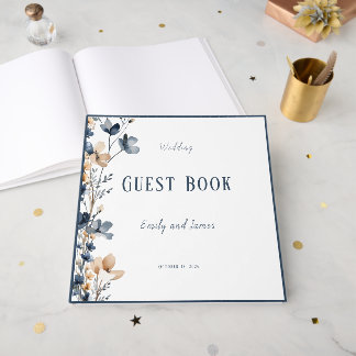 Dusty Blue Beige Botanical Modern Elegant Wedding Gästebuch
