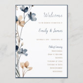 Dusty Blue Beige Botanical Modern Elegant Wedding Programm (Vorderseite)