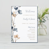 Dusty Blue Beige Botanical Modern Elegant Wedding Programm (Stehend Vorderseite)