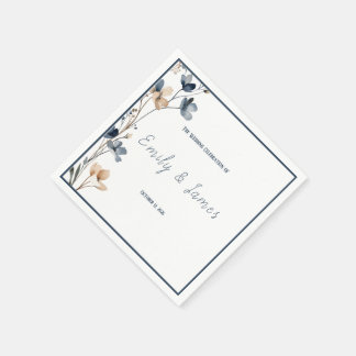 Dusty Blue Beige Botanical Modern Elegant Wedding Serviette