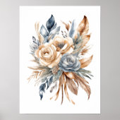 Dusty Blue Beige neutrale Farben Floral Boho Poster (Vorne)
