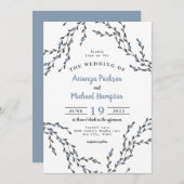 Dusty Blue Berry Wreath Wedding Einladung (Vorne/Hinten)