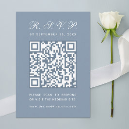 Dusty Blue Big QR Code Einfache kalligraphische Ho RSVP Karte