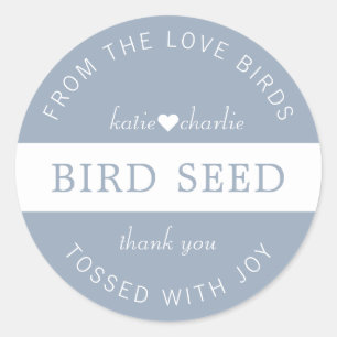 Dusty Blue Bird Seed Toss Gastgeschenke Hochzeiten Runder Aufkleber