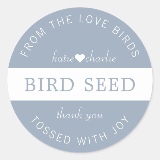 Dusty Blue Bird Seed Toss Gastgeschenke Hochzeiten Runder Aufkleber (Vorderseite)