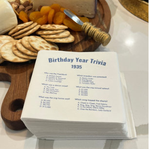 Dusty Blue Birthday Year Trivia Game Party Napkins Serviette
