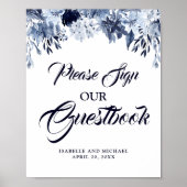 Dusty Blue Bitte unterschreiben Sie unser Gästebuc Poster (Vorne)