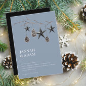 Dusty Blue Black Christmas Stars Pinecones Wedding Einladung