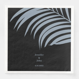 Dusty Blue Black Tropical Palm Blätter Hochzeit Serviette