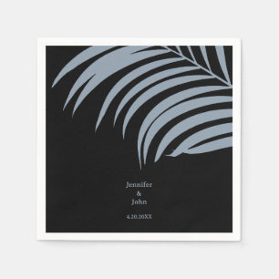 Dusty Blue Black Tropical Palm Blätter Hochzeit Serviette