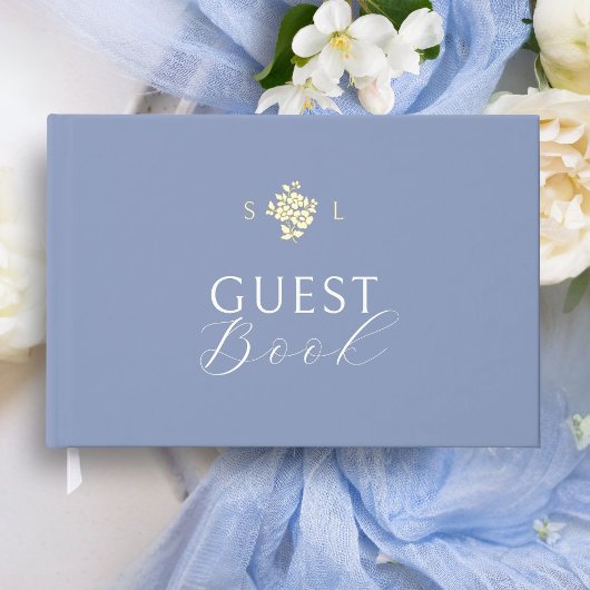 Dusty Blue | Bläserne Monogramm-Hochzeit Gästebuch