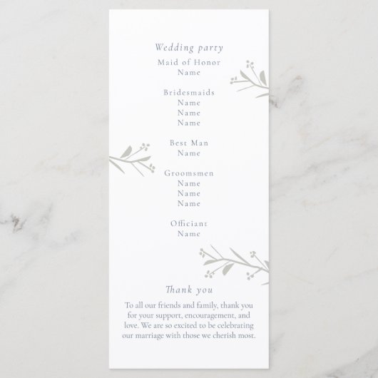 Dusty Blue Blätter and Berries Wedding Program (Rückseite)