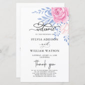 Dusty Blue Blätter Blush Pink Rose Hochzeitfeier (Vorne/Hinten)