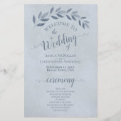 Dusty Blue Blätter Elegantes Budget Hochzeitsprogr (Vorderseite)