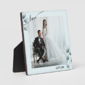 Dusty Blue Blätter Foto Plaque mit Easel Fotoplatte (Vorderseite)