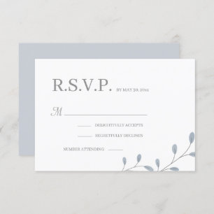 Dusty Blue Blätter Minimalistisch Chic Wedding RSV Einladung