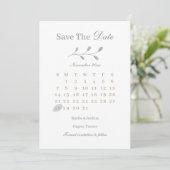 Dusty Blue Blätter Save the Date Hochzeit Minimali Einladung (Stehend Vorderseite)
