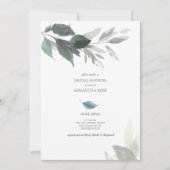 Dusty Blue Blätter Watercolor Brautparty Einladung (Vorderseite)